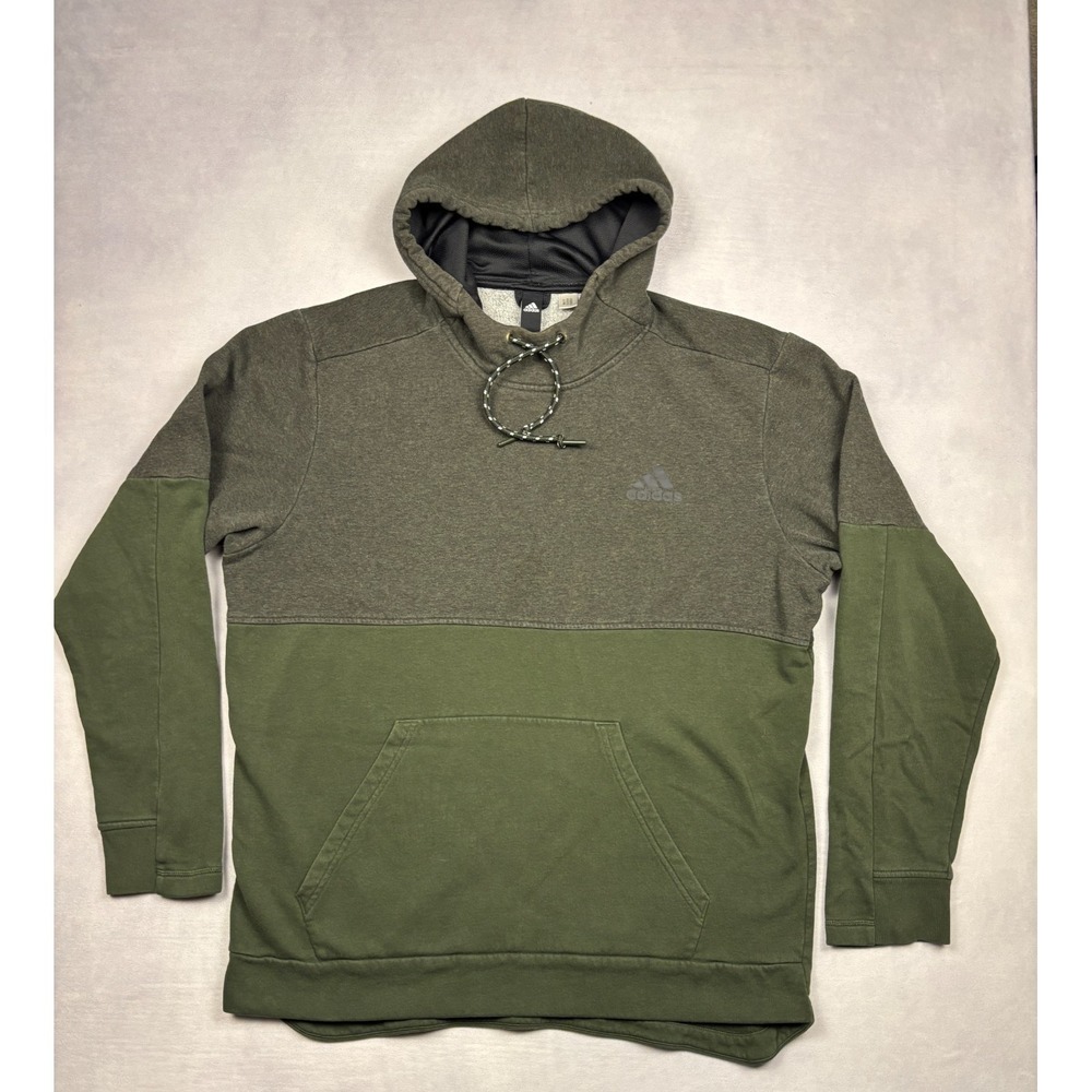 Adidas Hoodie Mens Large Olive‎ Grey Colorblock Fleece Pullover CG1598 L